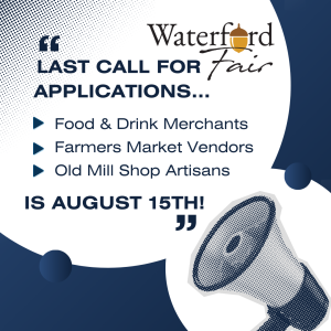 Last call image for artisans and vendors. Blue background with megaphone.